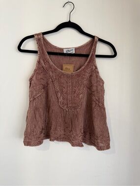 Rhea Brown Embroidered Tank Top one Sz NWT